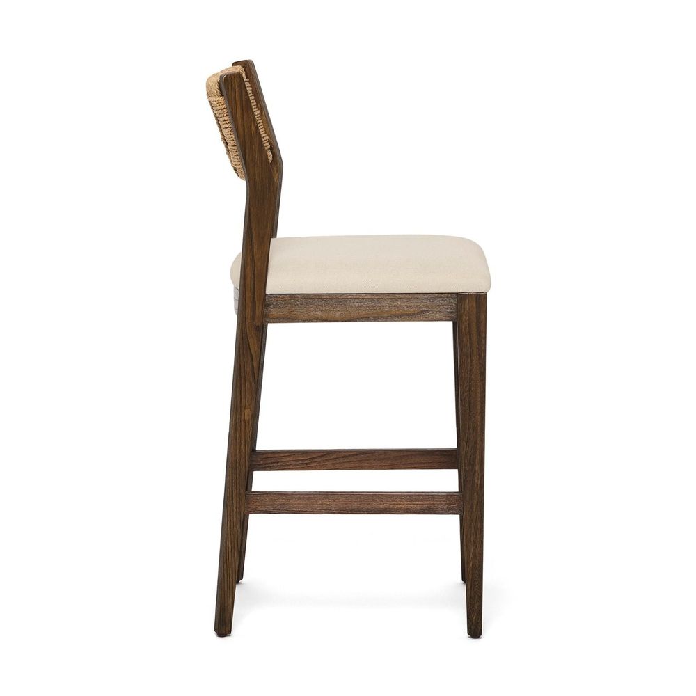 Additional view of Colony Counter Stool, featuring matte upholstery finish, wood, woven rope, and a counter-height seat.