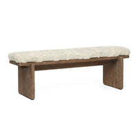 Alternate view of Collier Bench, featuring matte finish, wood, fabric, and fixed slab-leg base.