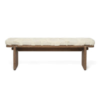 Collier Bench, shown in cream and medium brown with wood, fabric, and fixed slab-leg base.