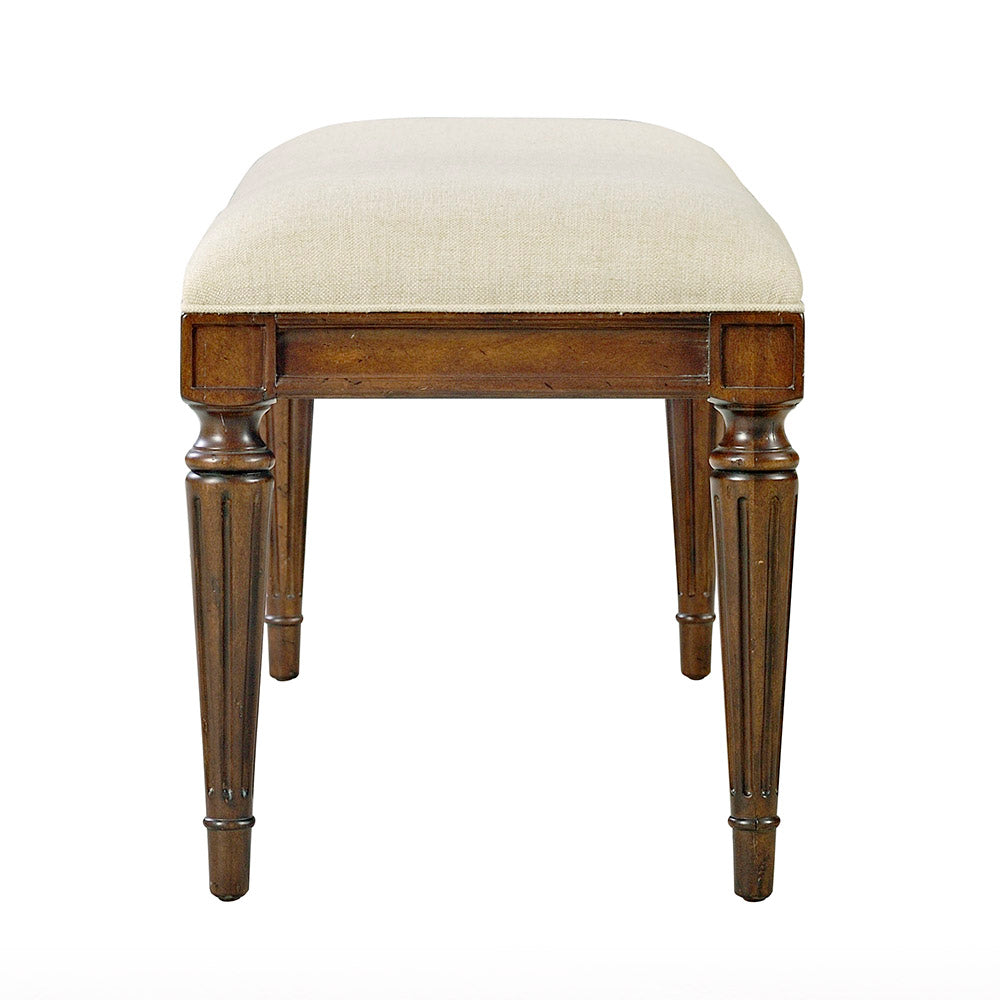 Additional view of Fairfield Bench in beige and medium brown, featuring stained wood finish and backless armless seating.