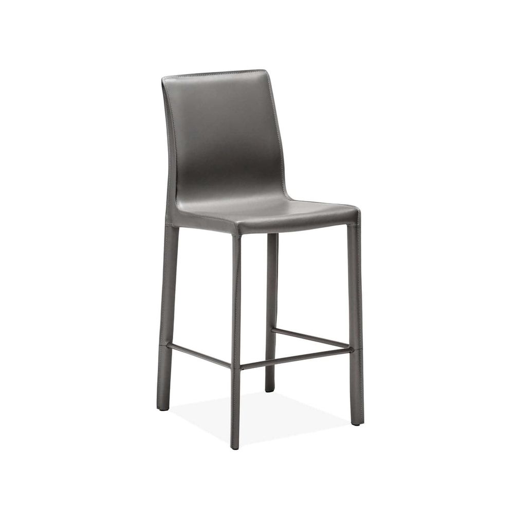 Jada Counter Stool, shown in grey and cream with leather, metal, and integrated footrest.