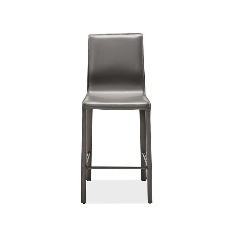 Alternate view of Jada Counter Stool, featuring matte finish, leather, metal, and integrated footrest.