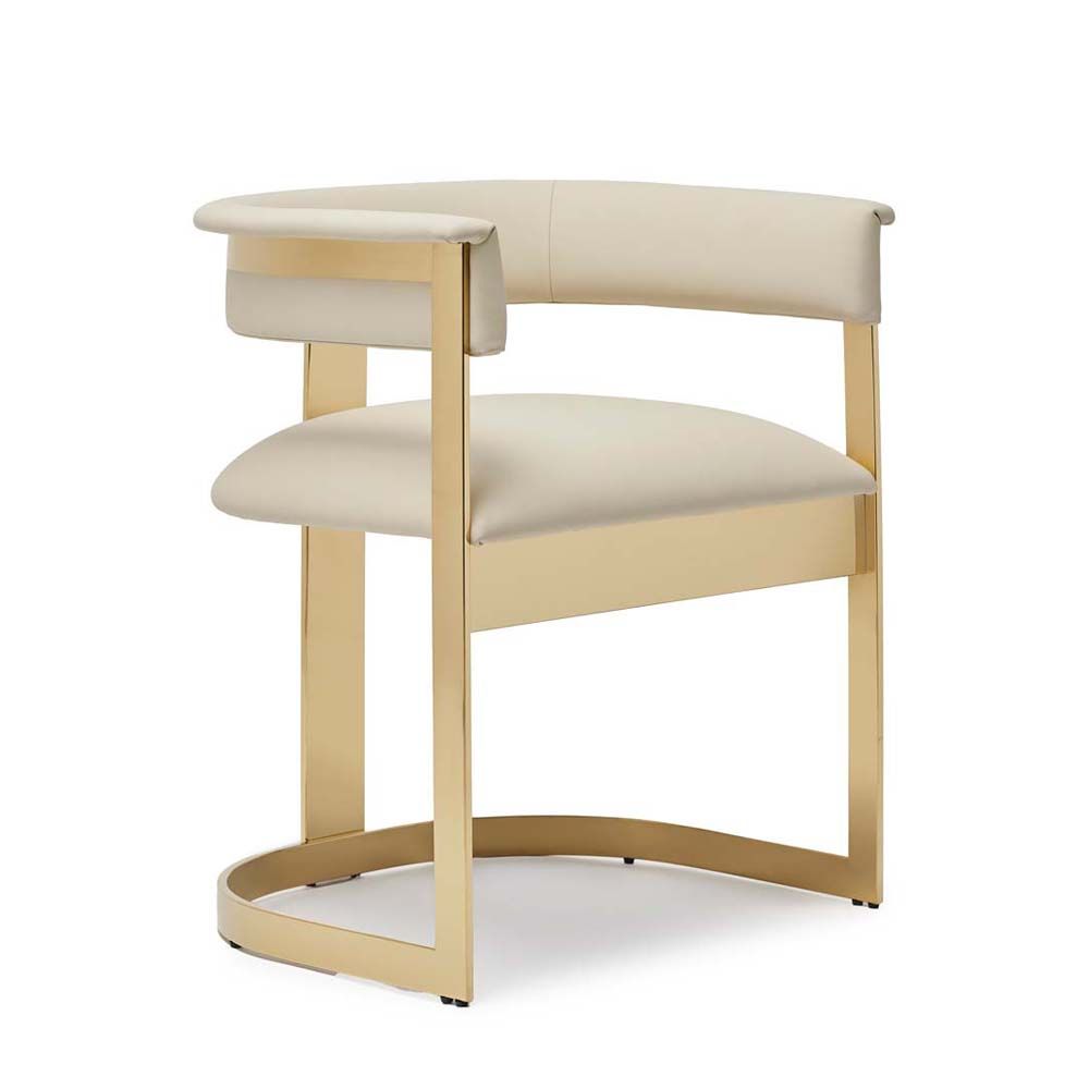 Alternate view of Darcy II Dining Chair, featuring smooth upholstery finish, leather, metal, and fixed integrated arms.