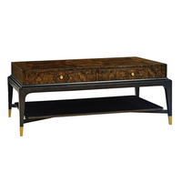 Lafayette Coffee Table, shown in rich amber-brown and deep espresso brown with burl wood veneer and hardwood.