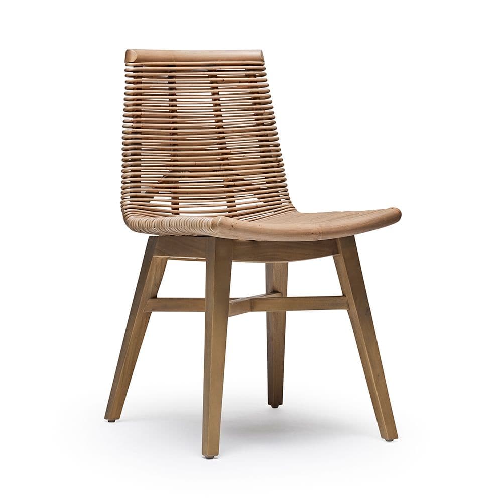 Alternate view of Sanibel Dining Chair, featuring light stain, solid wood, cane, and armless open sides.