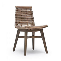 Additional view of Sanibel Dining Chair in taupe and natural tan, featuring light stain and armless open sides.