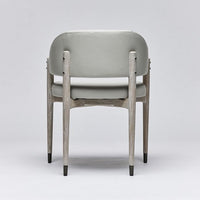 Alternate view of Cheshire Dining Chair, featuring matte upholstery finish, leather, wood, and fixed wraparound arms.