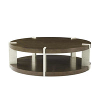 Alternate view of Catalina Round Cocktai Table in light oak beige and dark espresso brown.