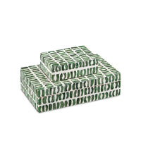 Emerald Box Set of 2, shown in green and white with bone, wood, and lidded storage compartments.