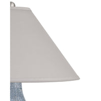 Additional view of Malin Table Lamp in dusty blue and ivory, featuring heavy crackle glaze and a empire fabric shade.