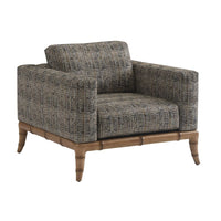 Star Island Chair, shown in charcoal gray and warm taupe with woven upholstery fabric, wood, and fixed wide track arms.