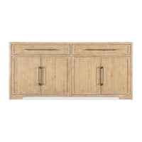 Retreat Buffet, shown in light natural wood and warm beige with wood, metal, and two top drawers.