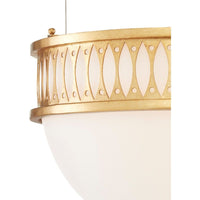 Alternate view of Lola Gold Pendant, featuring wrought iron, frosted glass, and a ceiling canopy mount.