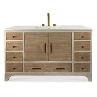 Pullman Large Sink Chest, shown in warm beige and natural light wood with wood, stone composite, and integrated sink basin.