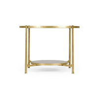 Alternate view of Églomisé Iron Centre Table, featuring distressed metallic, iron, glass, and two-tier circular surfaces.