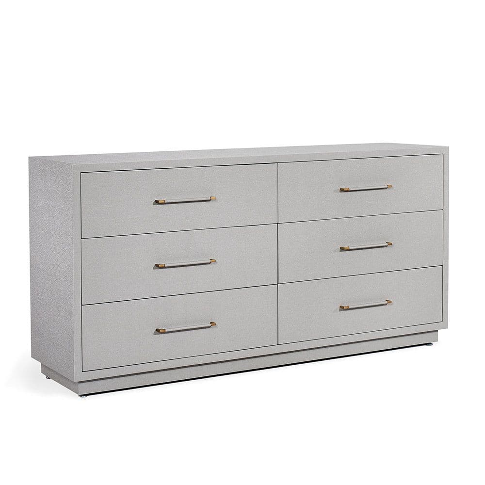 Alternate view of Taylor 6 Drawer Chest, featuring textured finish, raffia, wood, and six storage drawers.