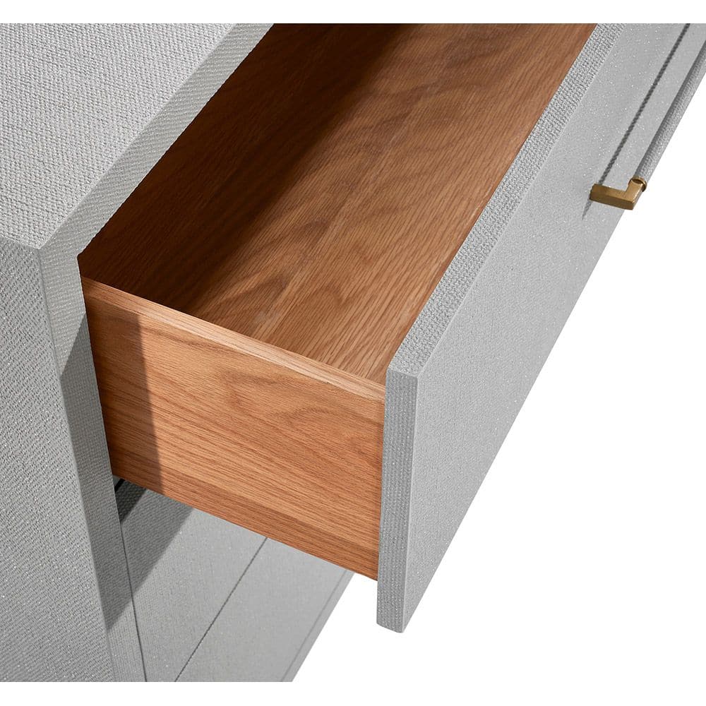 Additional view of Taylor 6 Drawer Chest in beige and light grey, featuring textured finish and six storage drawers.