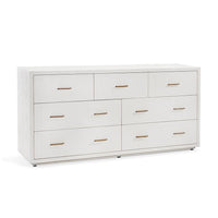 Alternate view of Livia 7 Drawer Chest in white and off-white with low wide rectangular chest with asymmetric drawer grid.