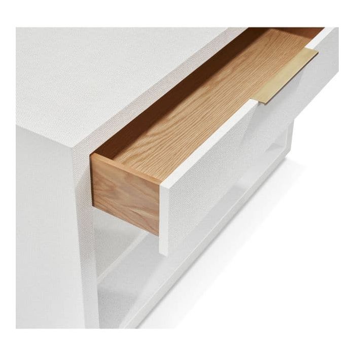 Alternate view of MONTAIGNE LARGE BEDSIDE CHEST, featuring brushed brass finish, wood, metal, and single full-width drawer.
