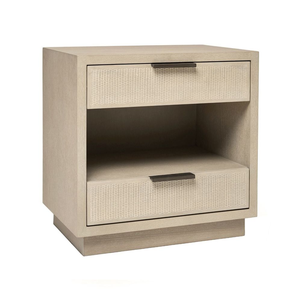 Alternate view of Holmes Bedside in light beige and warm taupe.