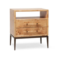 Additional view of Burton Bedside Chest in light natural wood / blonde burl and dark bronze / espresso metal.