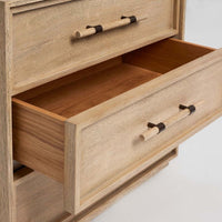 Additional view of Clement Drawer Chest in beige and tan, featuring wire-brushed finish and three storage drawers.
