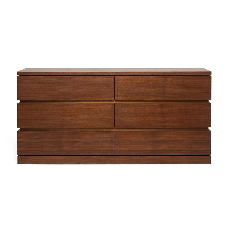Bolton 6 Drawer Chest, shown in medium walnut brown with wood and six full-width drawer fronts in two columns.