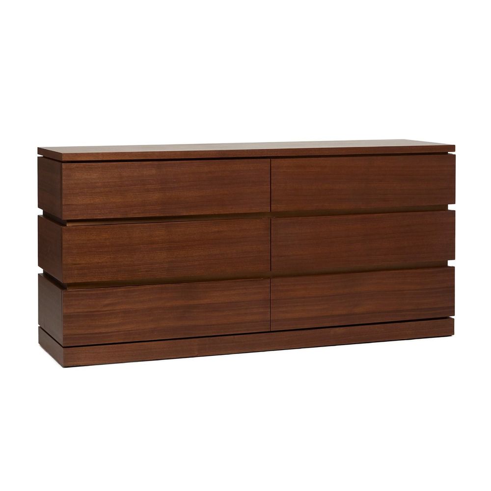 Alternate view of Bolton 6 Drawer Chest, featuring satin metal accent, wood, and six full-width drawer fronts in two columns.