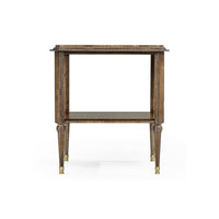 Alternate view of Berkley Square Side Table, featuring satin sheen finish, wood, brass, and integrated lower shelf.
