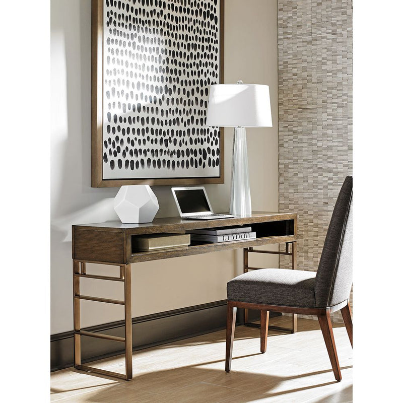 Alternate view of Kinetic Office Console, featuring wood, metal, and a long flat writing/work surface.