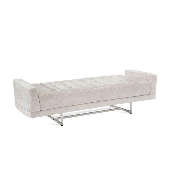 Luca King Bench, shown in ivory and cream with fabric, upholstery textile, and a tufted bench seat.