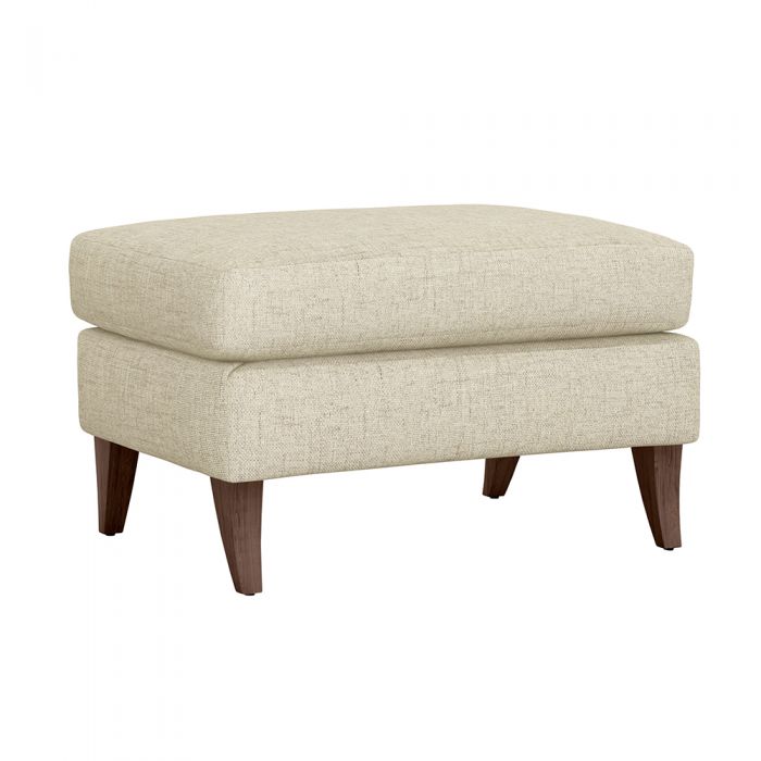 Additional view of Kelsey Ottoman in ivory and cream, featuring fixed tapered wood legs.