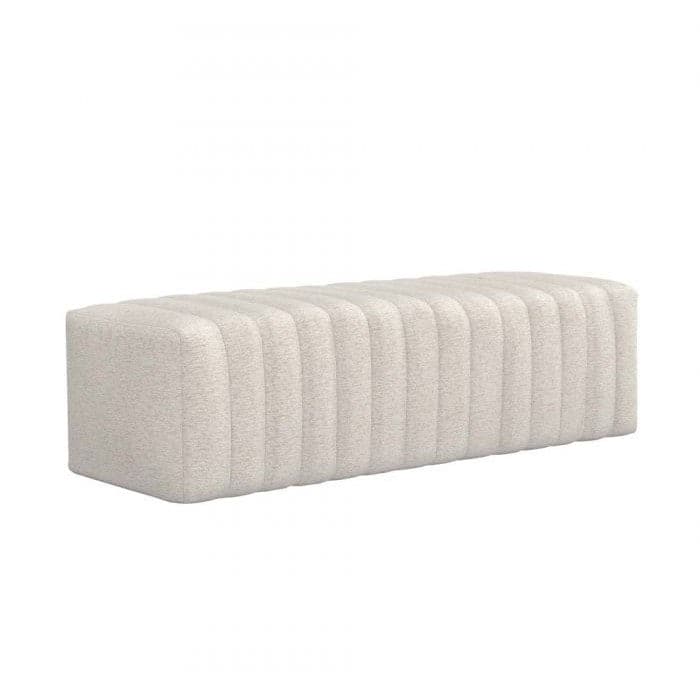 Alternate view of Cleo Bench, featuring soft textured weave, fabric, upholstery textile, and armless bench seating.