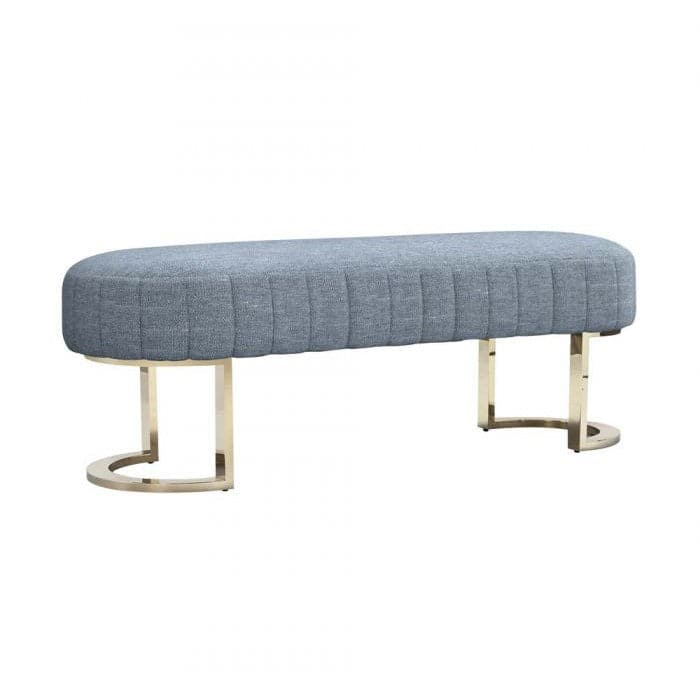 Alternate view of Harlow Bench, featuring channel-tufted finish, fabric, metal, and a backless armless seat.