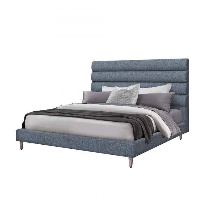 Additional view of Channel Queen Bed in ivory and off-white, featuring a fully upholstered platform base.