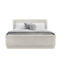 Alternate view of Kaia Bed, featuring matte finish, woven upholstery fabric, textile, and fully upholstered headboard.