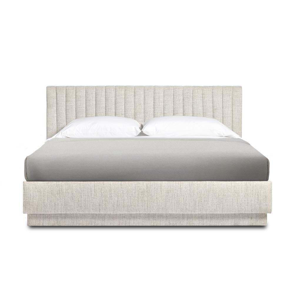 Additional view of Skylar Bed in ivory and oatmeal, featuring matte finish and fully upholstered headboard.