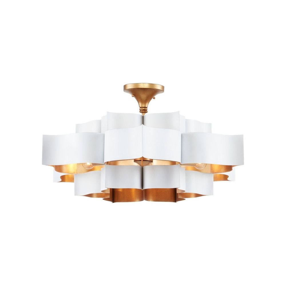 Additional view of Grand Lotus Large White Chandelier in white and gold, featuring ceiling-hung pendant suspension.