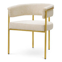 Dining Chair Gainsley Axton Off-White Brushed Brass Finish with textured woven fabric, metal, and fixed open arms.