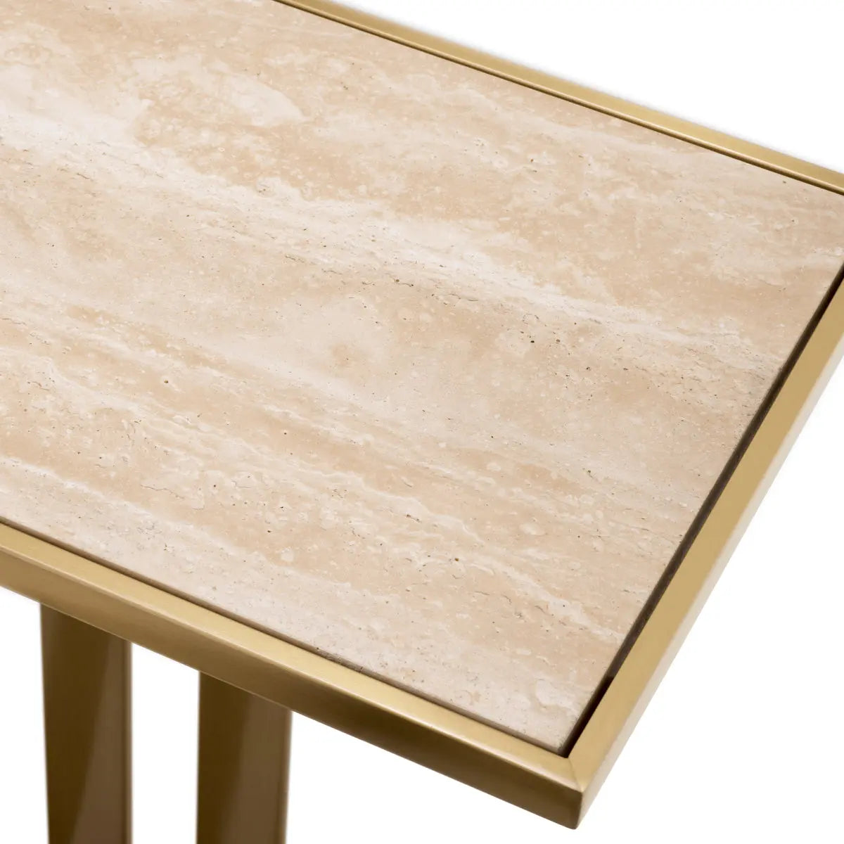Additional view of Console Table Beau Deco Brushed Brass Finish in brushed brass gold and light beige.
