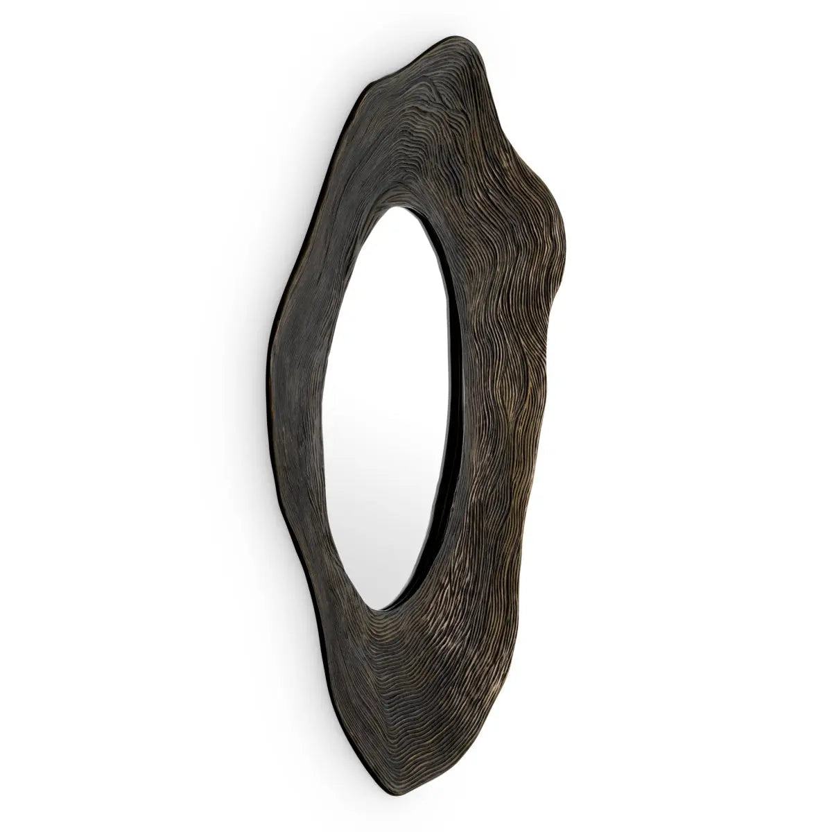 Mirror Pavona Bronze Finish, shown in dark bronze and charcoal brown with glass, cast metal, and wall-mounting design.