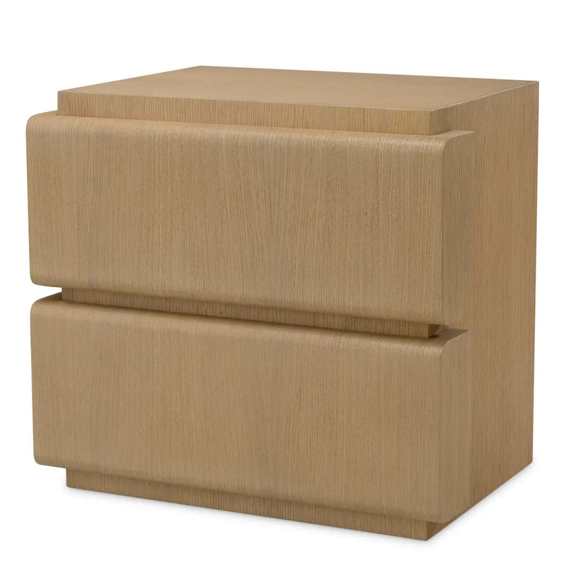 Nightstand Colston Natural Oak Veneer, shown in light oak and warm beige with oak veneer, wood, and two full-width drawers.