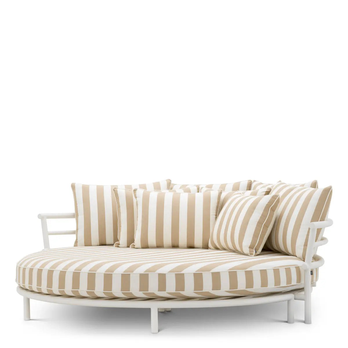 Outdoor Bed Laguno Matte White Florent Beige, shown in white and beige with metal and fabric.