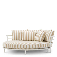 Outdoor Bed Laguno Matte White Florent Beige, shown in white and beige with metal and fabric.