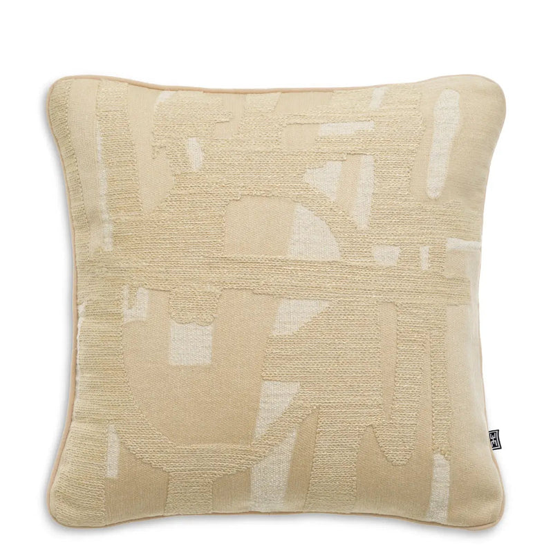 Cushion Saphira Square Natural Ii, shown in beige and champagne with woven textile and metallic thread.