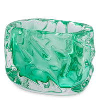 Bowl Avoir Turquoise Green Glass, shown in emerald green and turquoise green with hand-blown glass and open-top vessel.