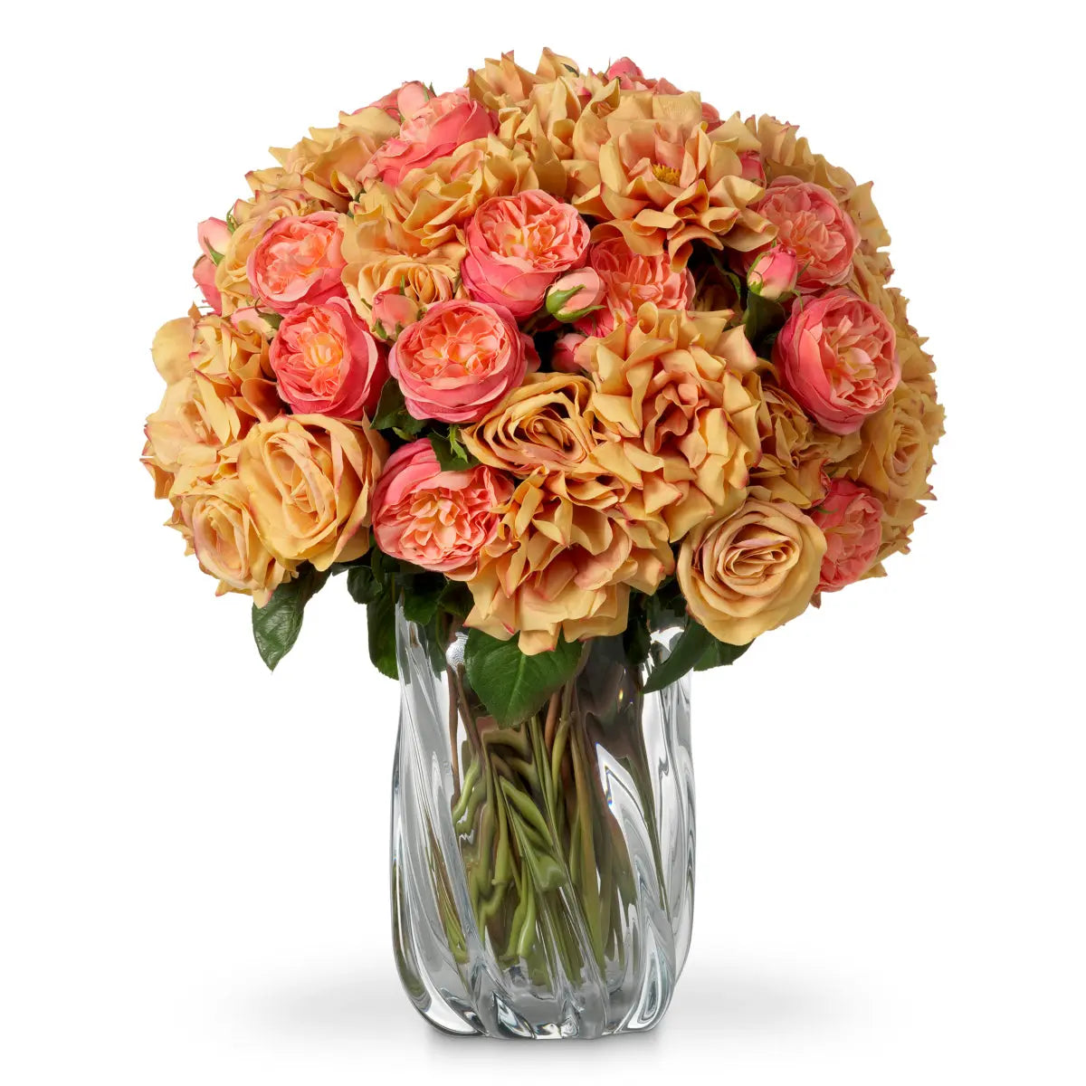 Bouquet Of Roses Real Touch Three Tone Peach 72 Pcs/3 Varieties in peach and coral.