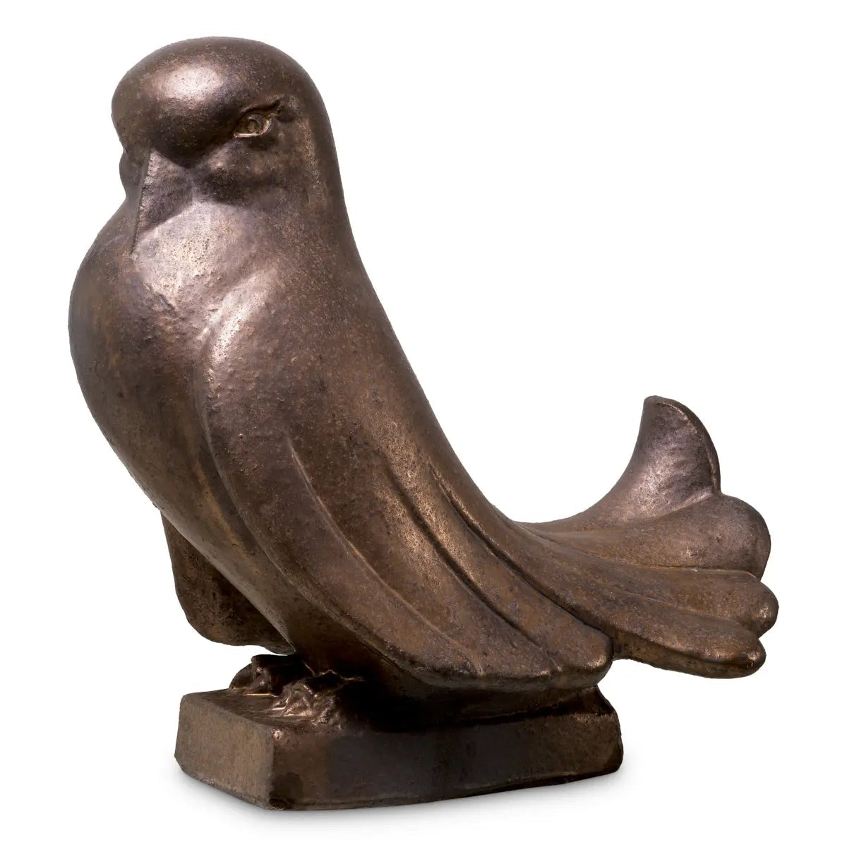 Bird Dove Bronze Finish, shown in bronze and dark brown with ceramic and a integrated rectangular base.