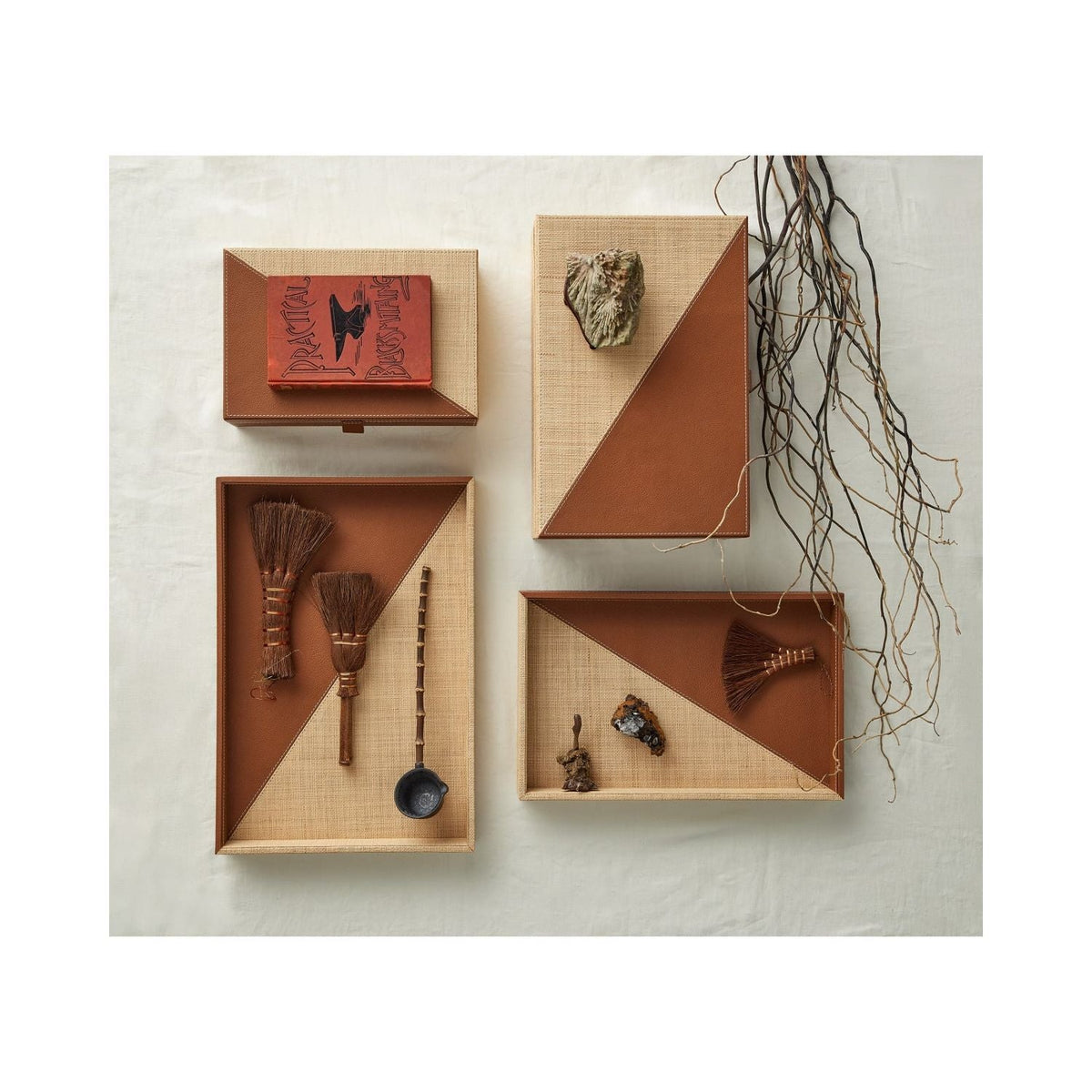 Boxes Leather & Raffia Box Set of 2