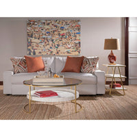 Alternate view of Cumulus Triangular Tier Table in gold and white with triangular A-frame tiered rectangular shelves.